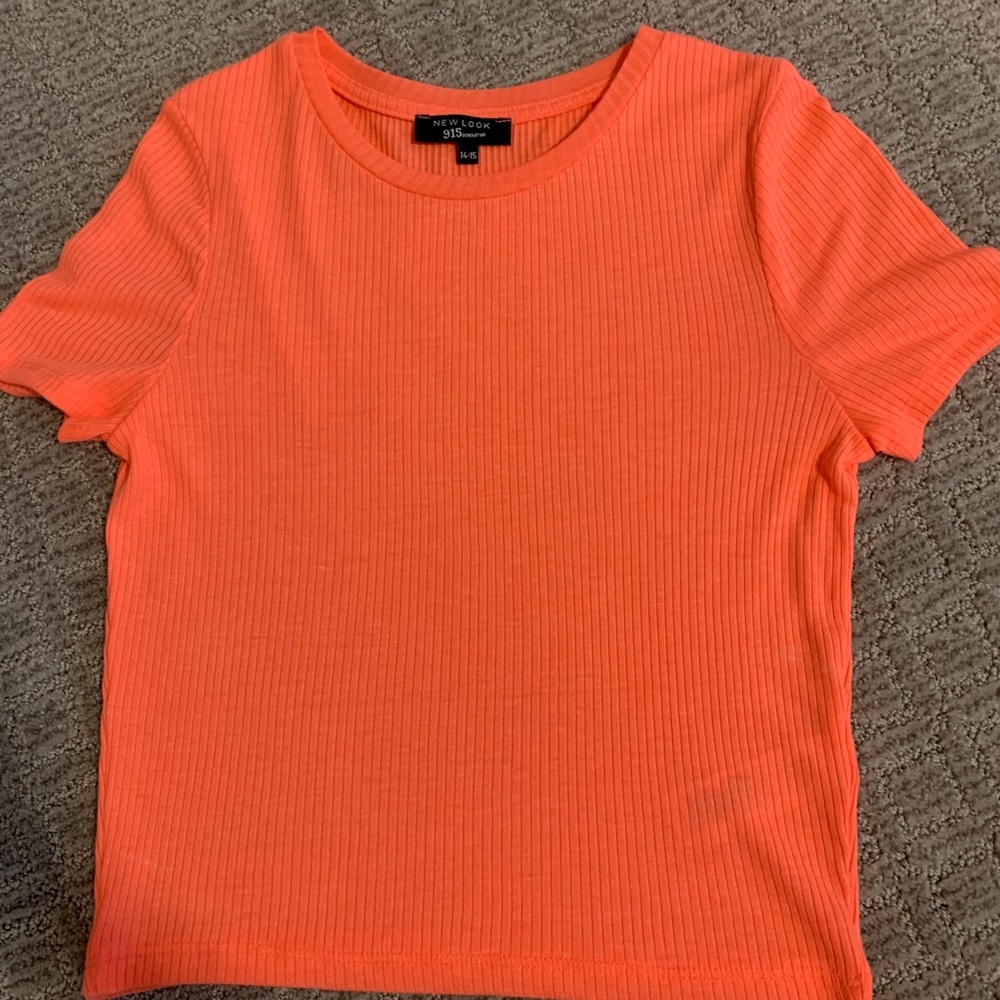 new look cropped ribbed neon orange t-shirt